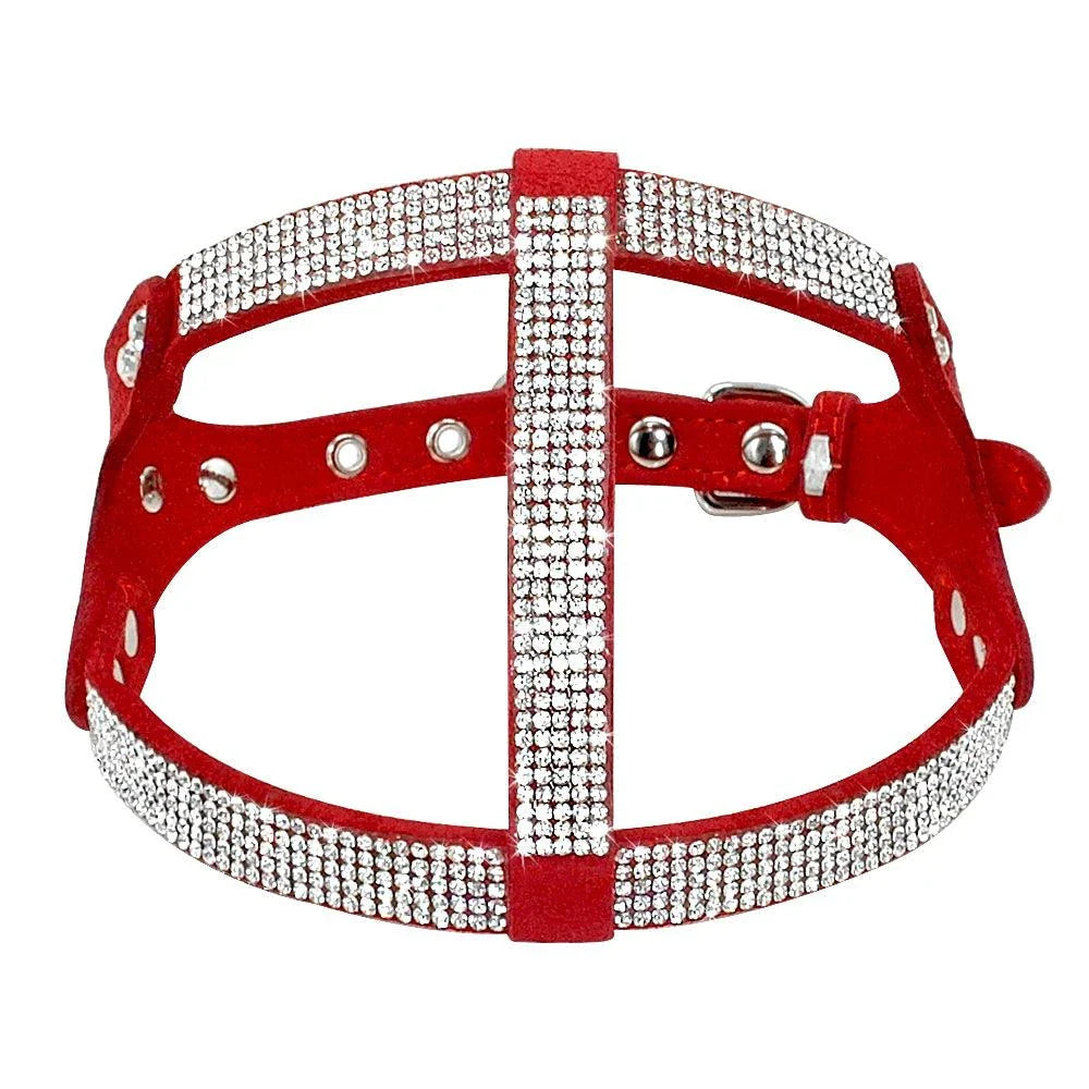 Premium Fashionable Leather Dog Harness with Rhinestones - Luxurious and Durable Accessory for Stylish Canine Companions