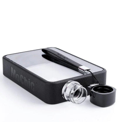 A flat, reusable water bottle with a protective carrying bag, perfect for on-the-go hydration during workouts, commutes, and outdoor adventures.