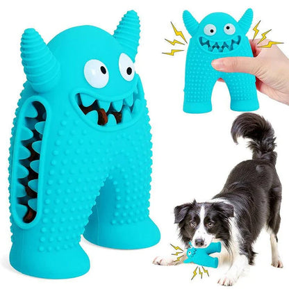 A durable squeaky dog toy made of natural rubber, designed to withstand aggressive chewing and promote dental health