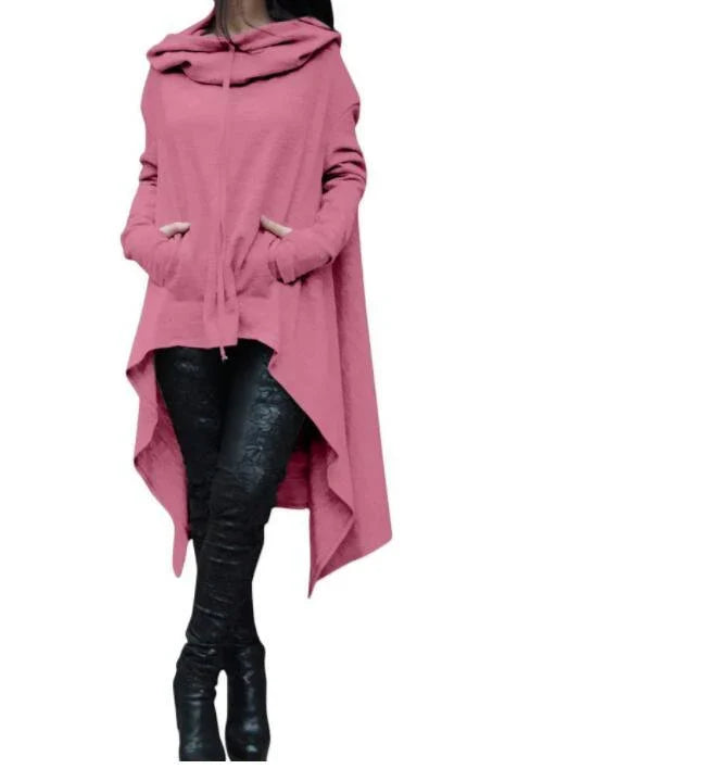 A cozy, loose-fit hooded sweatshirt in a stylish dark grey color, perfect for staying warm and comfortable during the fall and winter seasons.