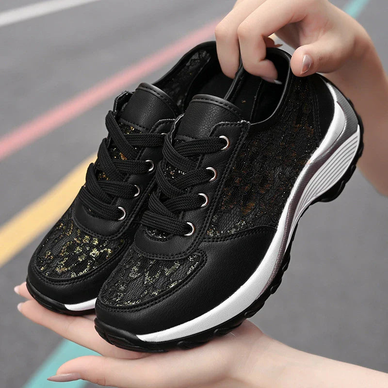 Women's Korean-style embroidered sneakers with breathable mesh upper and rubber sole