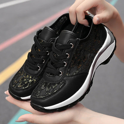 Women's Korean-style embroidered sneakers with breathable mesh upper and rubber sole
