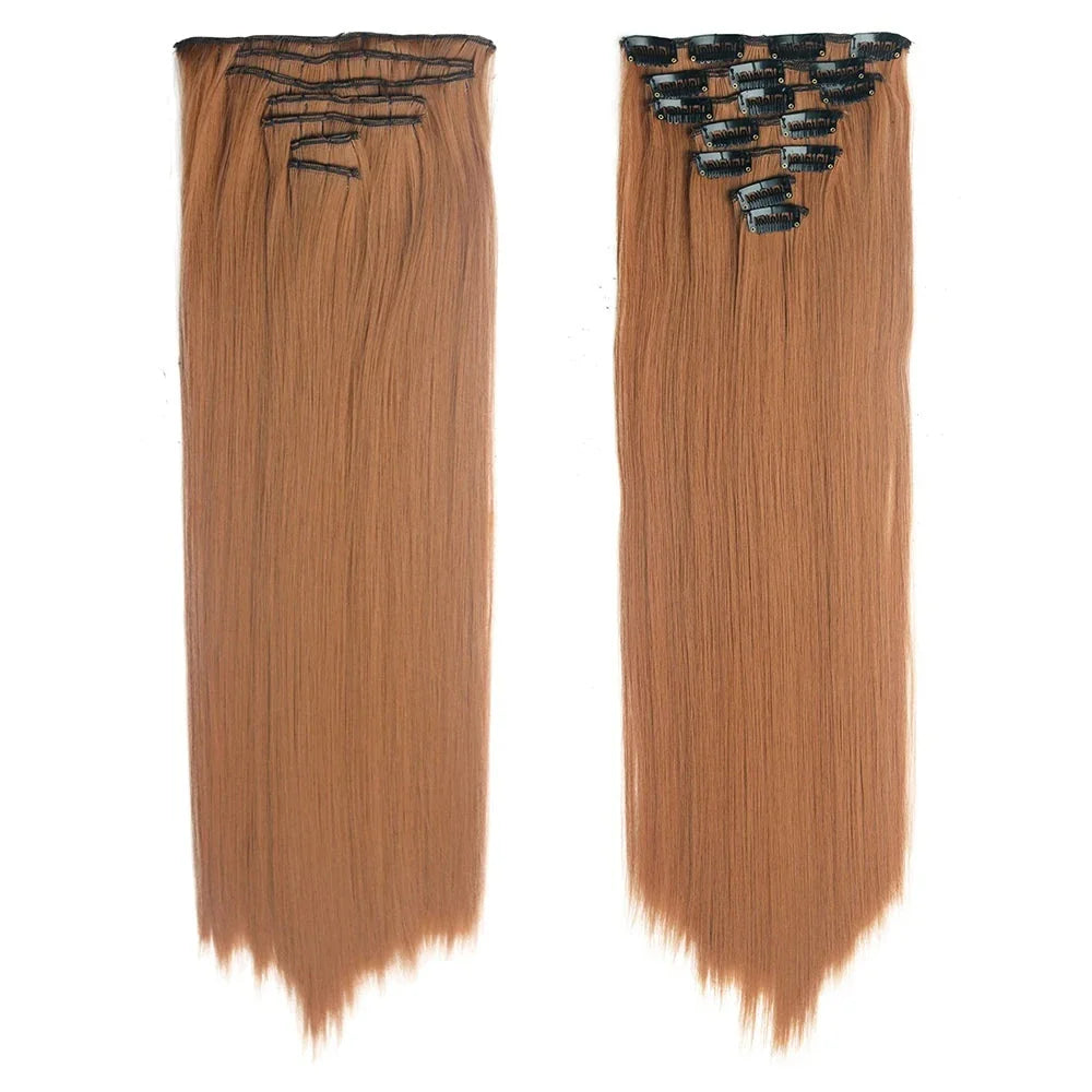 Long wavy ombre clip-in hair extensions with a voluminous, glamorous look