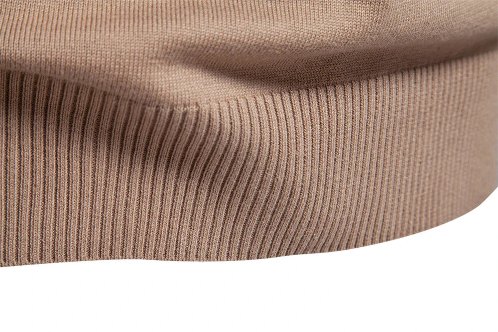 Cozy autumn and winter half-zip sweater in green, dark blue, khaki, and light gray colors