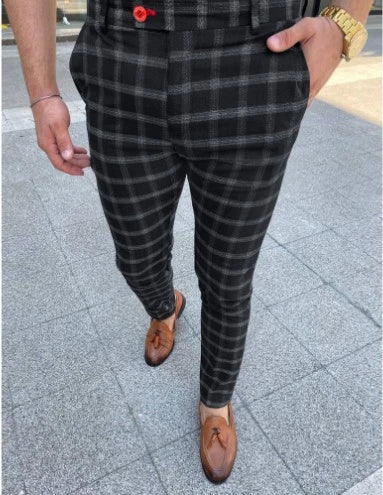 Men's Checked Casual Pants in Grey, Black, Blue, and Brown Colors