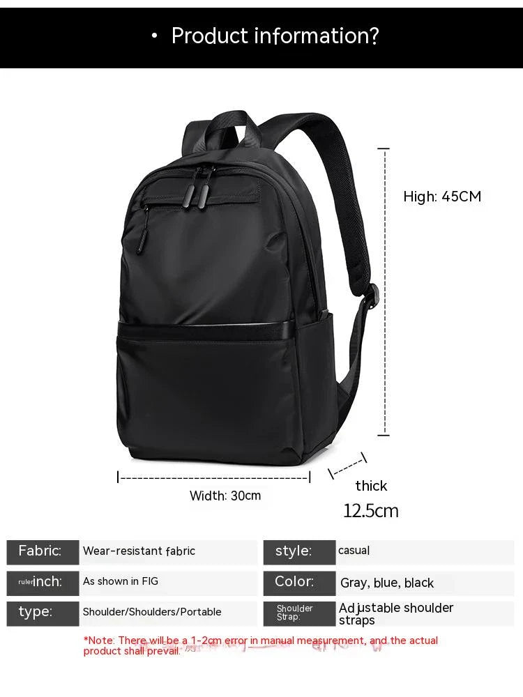 A large, simple, and stylish backpack made of durable nylon material with multiple compartments for organized storage and comfortable shoulder straps for easy carry.