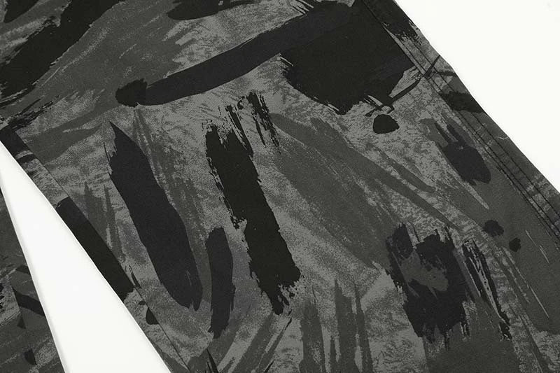Graffiti camouflage print straight-leg jeans with a high-waist design for a flattering, comfortable fit