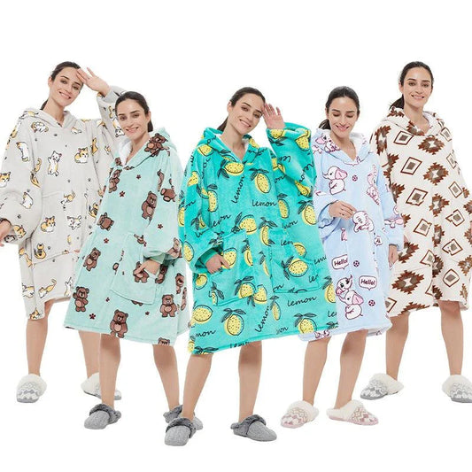 Large flannel pajamas in blue, pink, and elephant print pattern for cozy casual home comfort