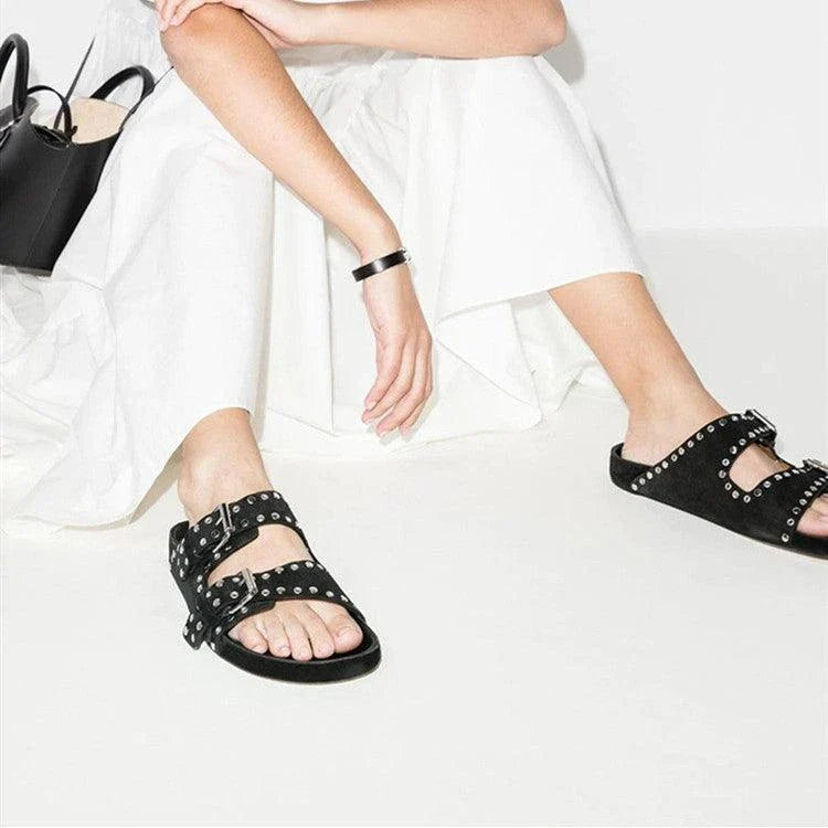 Premium leather platform sandals for women with a stylish buckle detail and comfortable rubber sole