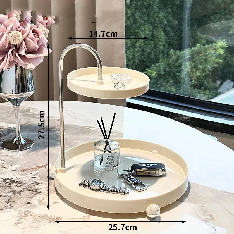 Elegant 2-Tier Makeup Organizer with Clear Design and Double-Tiered Storage