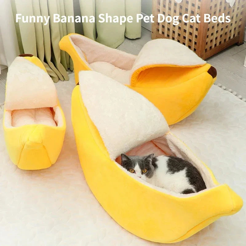 Cozy and stylish banana-shaped pet bed for cats, small dogs, and other furry companions