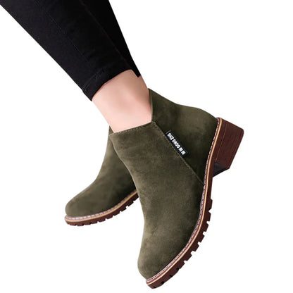 Stylish low-heel Frosted Martin Boots in a variety of colors, featuring a comfortable and versatile design for casual to formal wear.