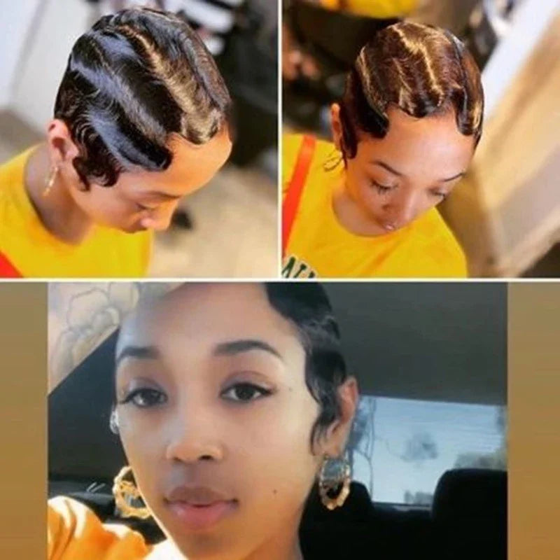 Human Hair T Frontal Deep Wave Pixie Cut Bob Wig - Captivating Accessory for Glamorous Transformation