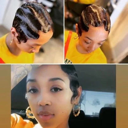 Human Hair T Frontal Deep Wave Pixie Cut Bob Wig - Captivating Accessory for Glamorous Transformation