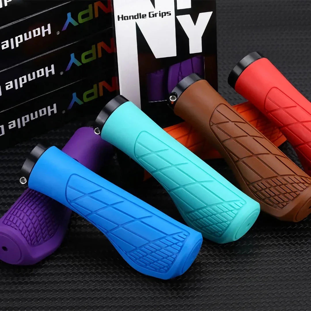 Durable and comfortable lock-on mountain bike grips in various vibrant colors for all-terrain riding