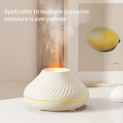 Elegant flame-effect aromatherapy humidifier with customizable gradient lighting, creating a relaxing and inviting atmosphere in any room