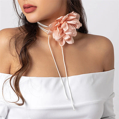 Elegant Rose Flower Statement Choker Necklace for Women - Premium French Velvet, Adjustable Fit, Bold Floral Pendant