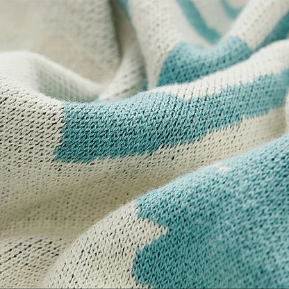 Cozy Bohemian Selva Cotton Knitted Blanket in Blue and Yellow Colors