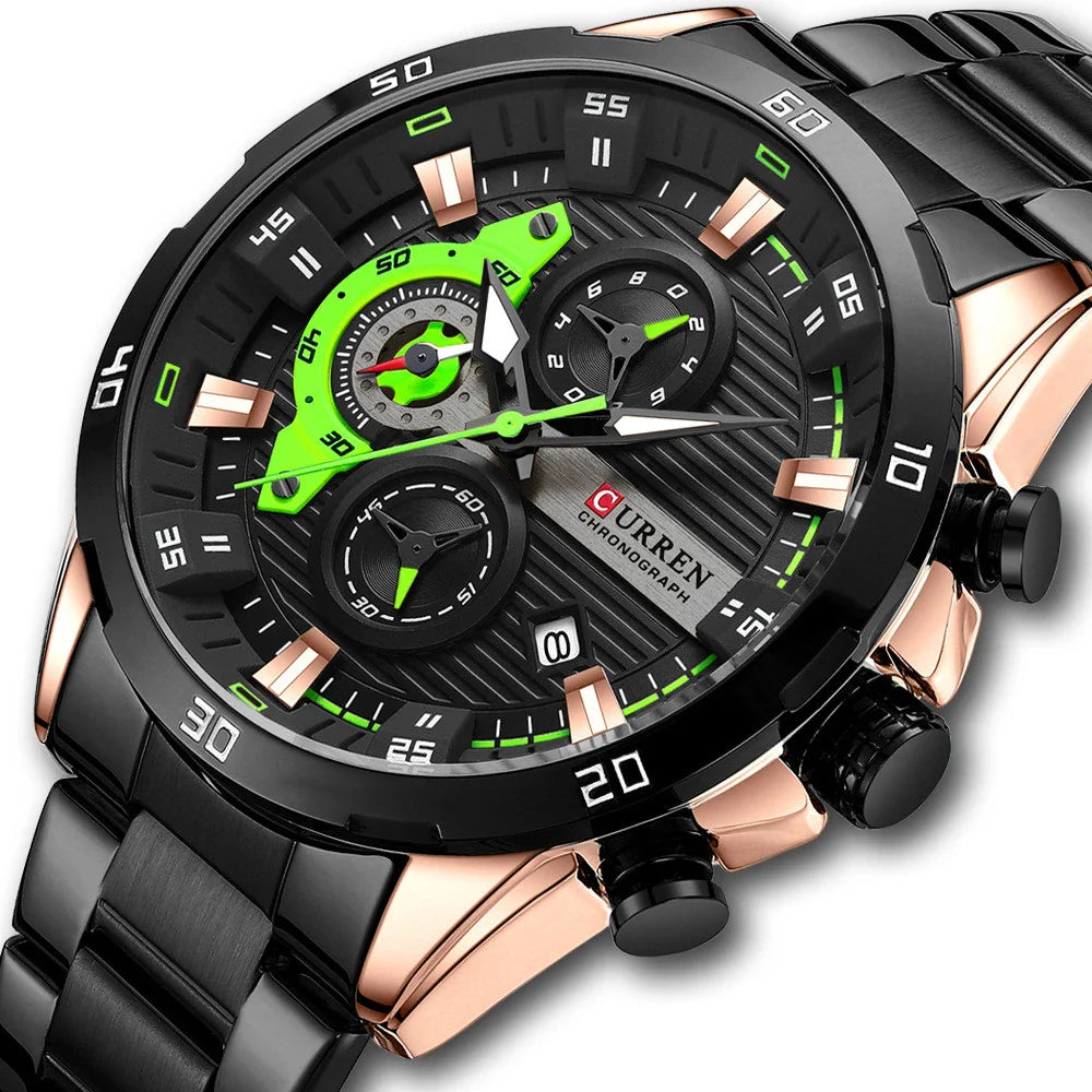Trendha men's quartz watch with stainless steel band in various color options