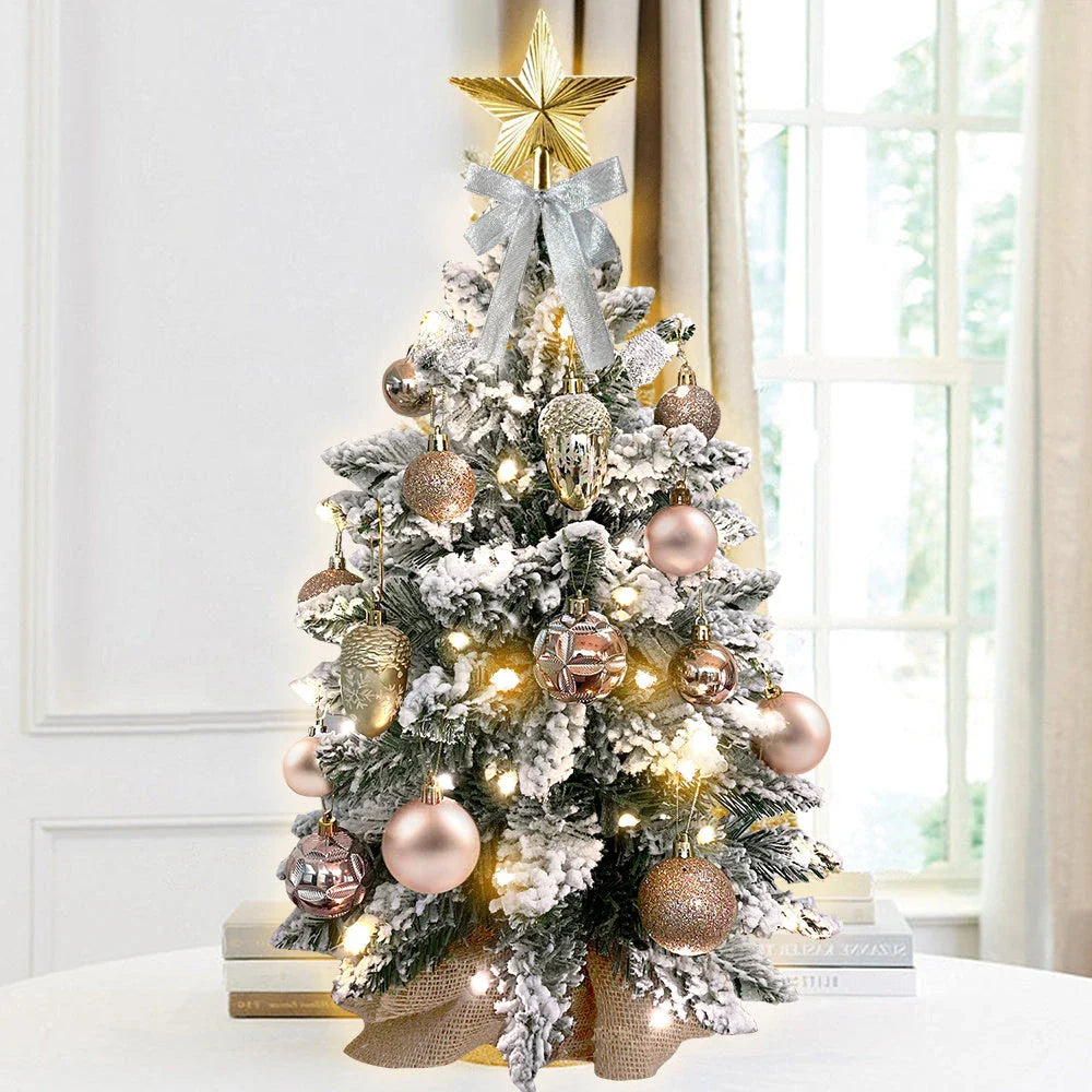 2-Foot Mini Flocked Christmas Tree with Warm LED Lights - Compact Tabletop Holiday Decoration for Home and Office