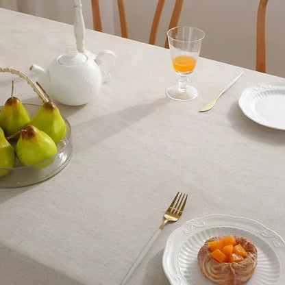 Luxurious linen cotton tablecloth in flax color, perfect for weddings, home parties, and dining events