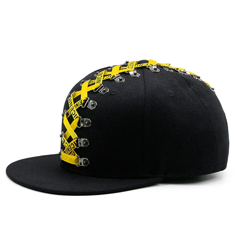 Punk Hip Hop Baseball Cap with Flat Brim, Adjustable Fit, and Handmade Rivet Detailing