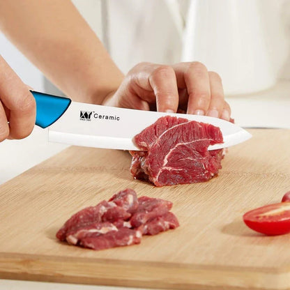 Premium eco-friendly ceramic kitchen knife set with sharp zirconium oxide blades and ergonomic handles
