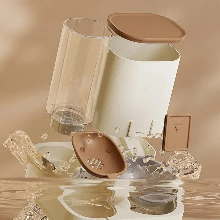 Ceramic and plastic automatic cat feeder with large water dispenser, providing hassle-free and healthy pet care