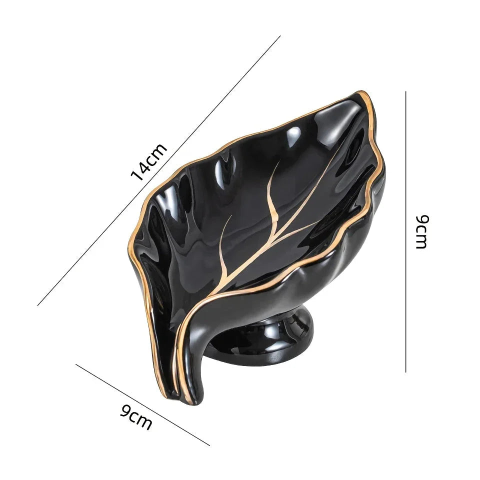 Elegant ceramic leaf-shaped soap dish with a heart design, perfect for adding a touch of nature-inspired luxury to your bathroom decor