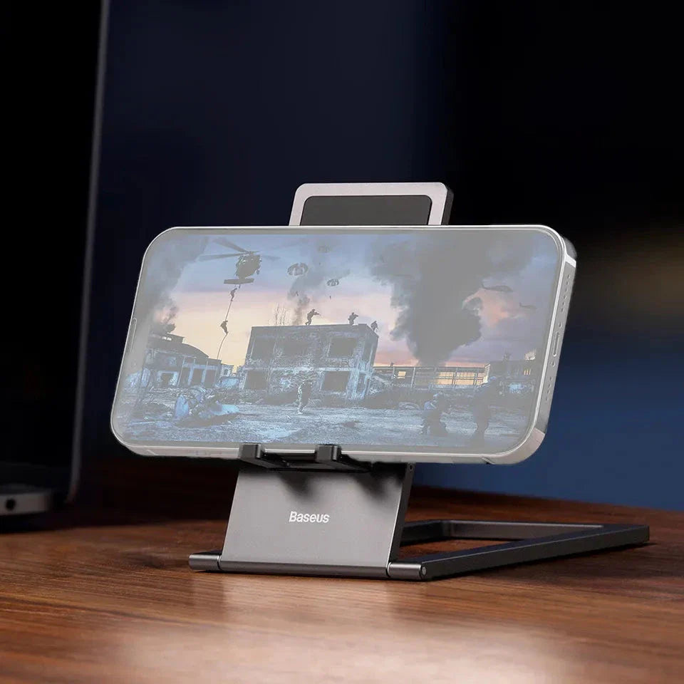 Aluminum Foldable Desktop Tablet and Laptop Stand with Adjustable Angles and Sleek Design