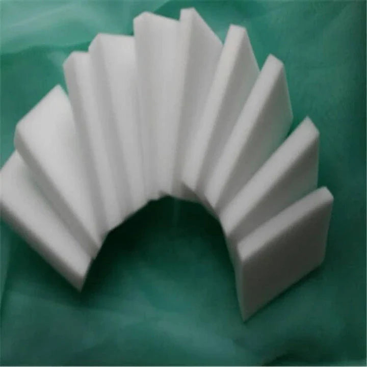 A set of 10 white melamine cleaning sponges, versatile and effective for removing stubborn stains and grime from various surfaces