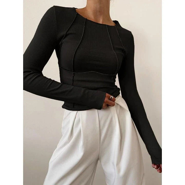 Autumn-Winter Casual Slim Fit Long Sleeve Tee in White, a versatile and comfortable long sleeve top for women