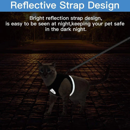 Reflective and breathable pet harness in blue color with adjustable straps and mesh design for safety and comfort