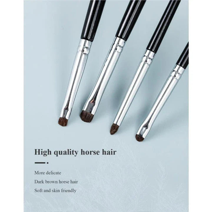 Premium 4-piece eyeliner, smudge, and eyeshadow brush set with natural horse hair bristles for flawless eye makeup