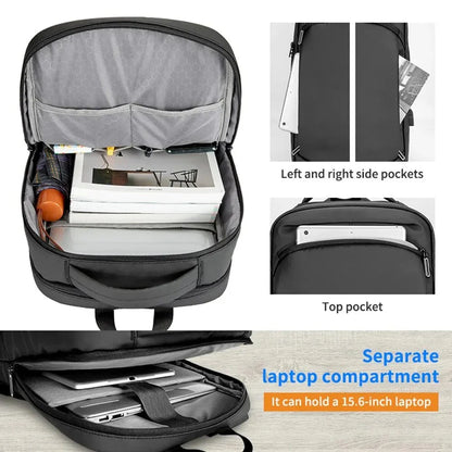 16.5 inch high-capacity travel and school backpack in black, featuring durable nylon construction, ergonomic design, and multiple storage compartments