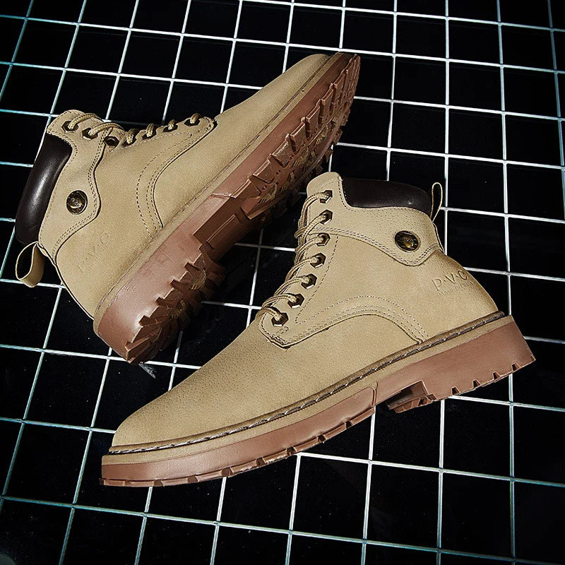 Premium men's casual Martin boots with round toe, made of durable PU material and featuring a comfortable rubber sole for all-day support.