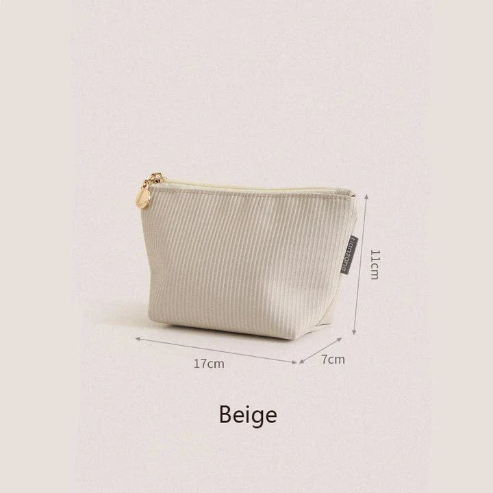 Mini portable waterproof cosmetic bag in beige and gray colors with a foldable design for convenient storage