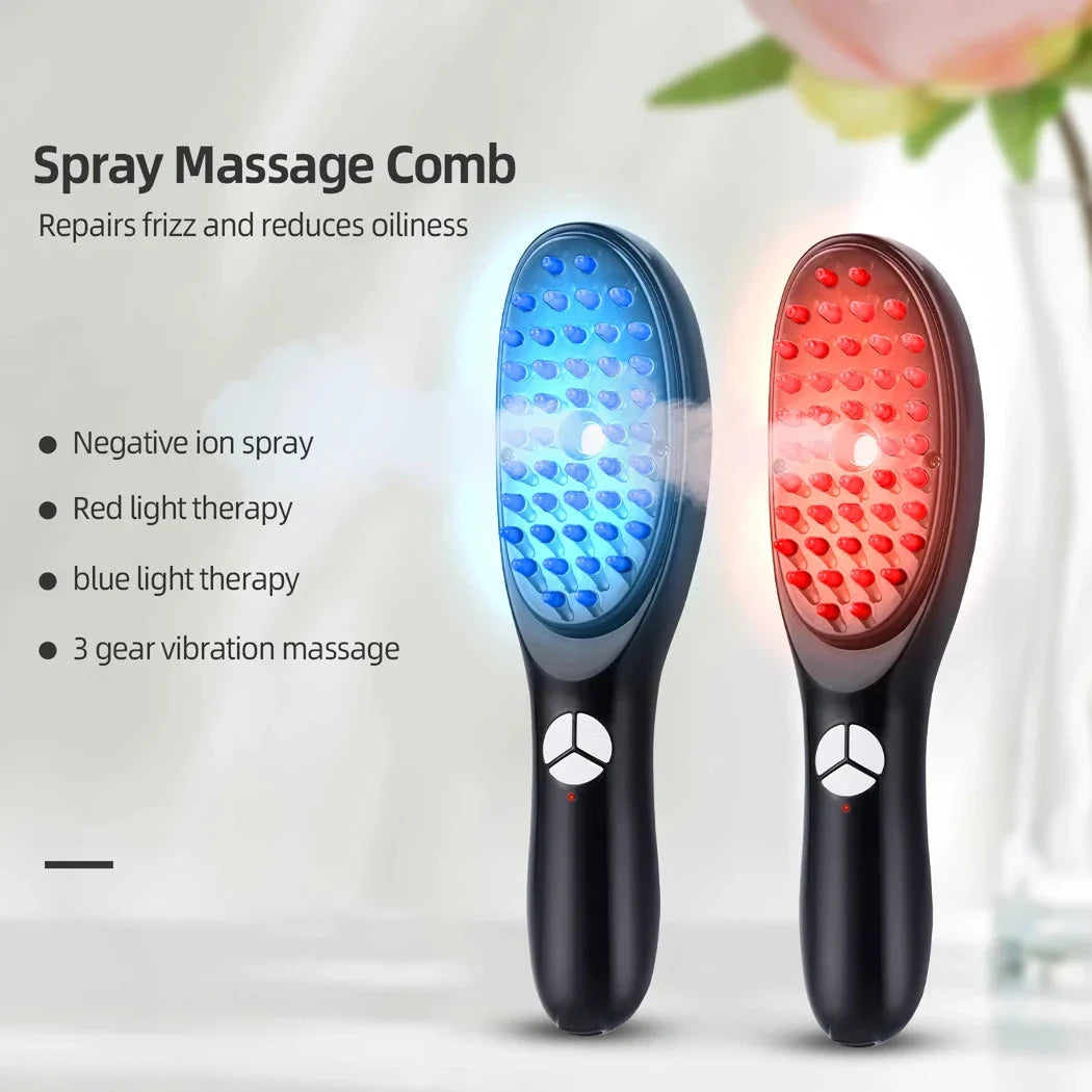 Electric Massage Comb with micro current scalp stimulator, blue and red light therapy, and soft massage head for healthy hair growth