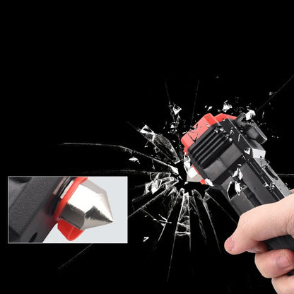 Multifunctional LED flashlight with emergency hammer, seatbelt cutter, and USB charging capabilities