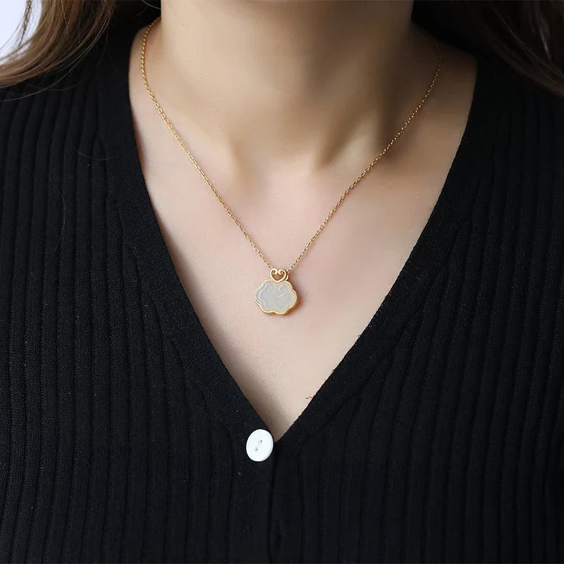 Elegant Hetian Jade Retro Pendant with Intricate Silver Inlay Design and Adjustable Cross-Chain