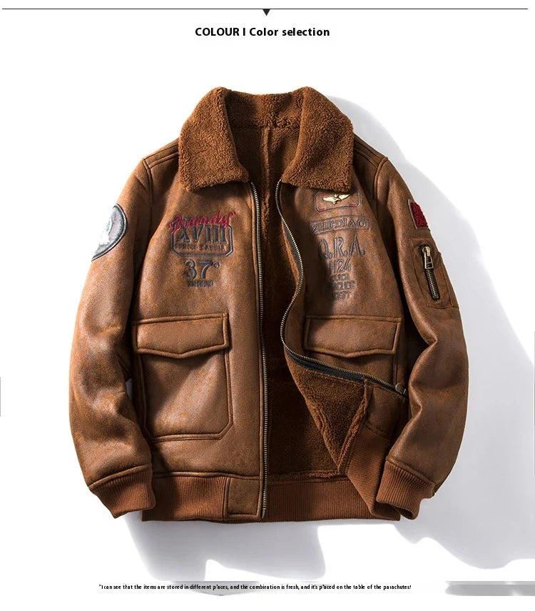 Cozy lambswool fleece-lined suede jacket in classic black and brown colors