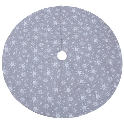 Elegant gray and white snowflake Christmas tree skirt for festive holiday home decor