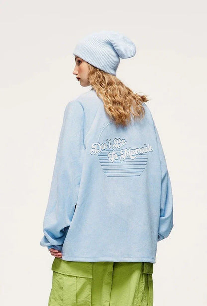 Cozy Embossed Faux-Suede Long-Sleeve T-Shirt in Blue with Unique Textured Design