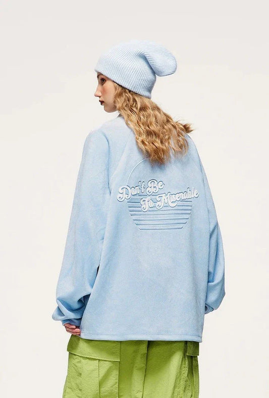 Cozy Embossed Faux-Suede Long-Sleeve T-Shirt in Blue with Unique Textured Design