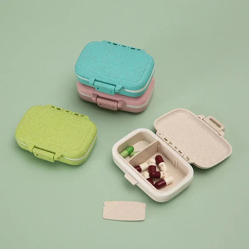 Compact, portable pill organizer with three separate compartments for organizing daily medications, vitamins, and supplements