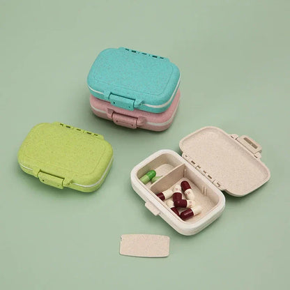 Compact, portable pill organizer with three separate compartments for organizing daily medications, vitamins, and supplements