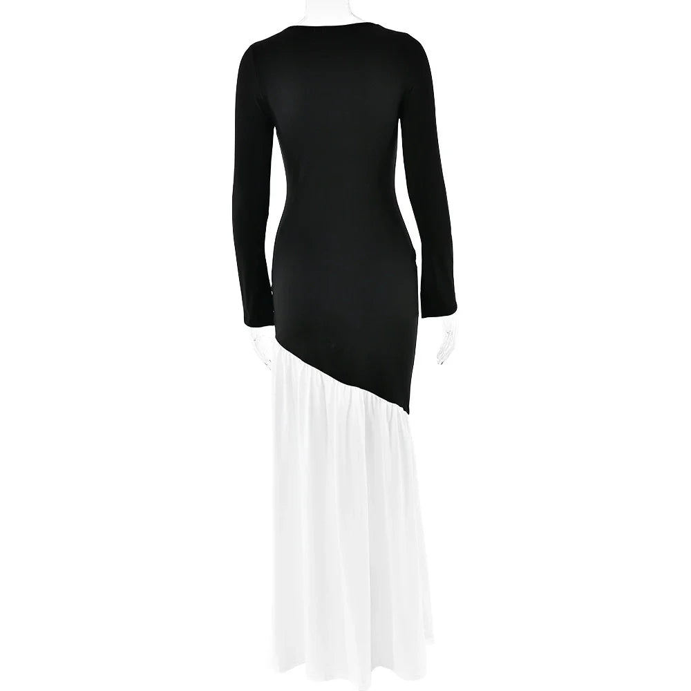 A stylish long sleeve dress with a slim, figure-flattering silhouette and classic round neckline