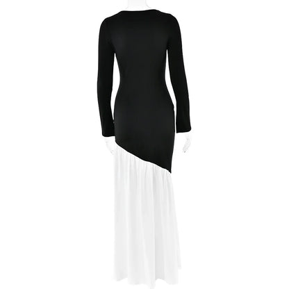 A stylish long sleeve dress with a slim, figure-flattering silhouette and classic round neckline