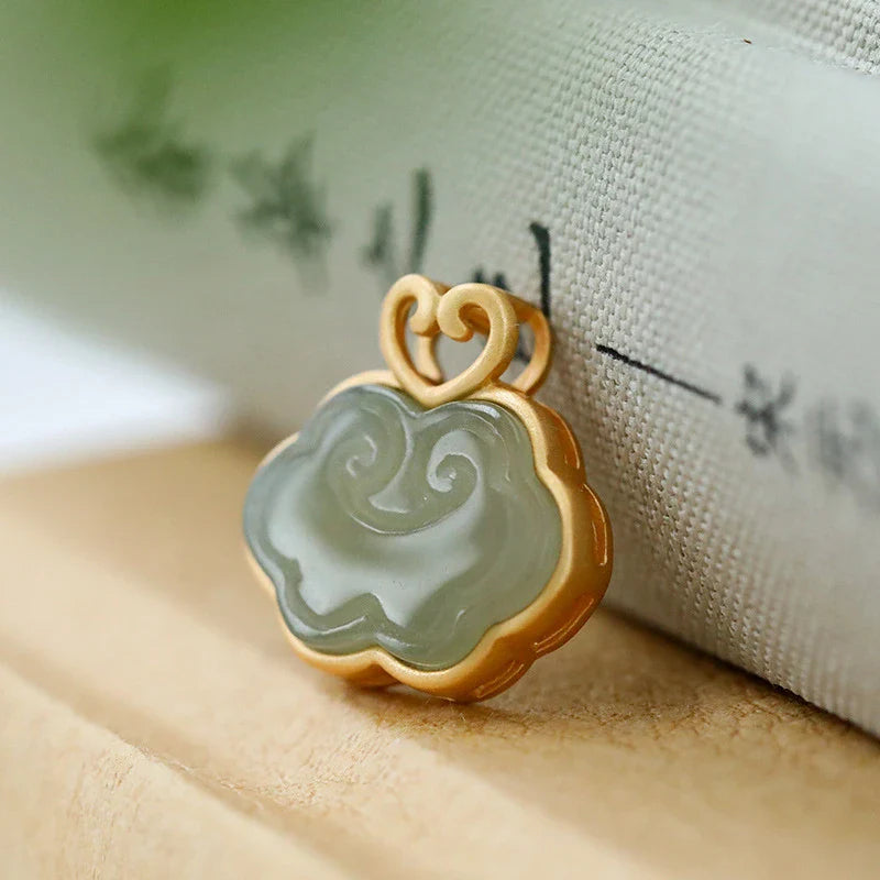 Elegant Hetian Jade Retro Pendant with Intricate Silver Inlay Design and Adjustable Cross-Chain