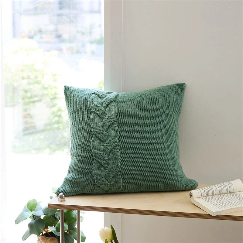 Cozy Nordic-inspired knit pillow cover with large twist design in multiple colors for stylish home decor